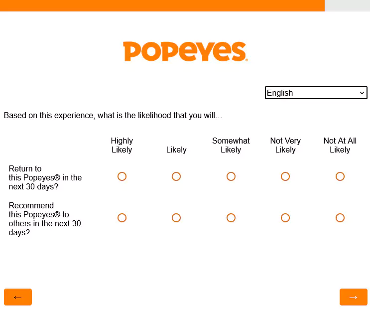 MyPopeyesFeedback Website Survey